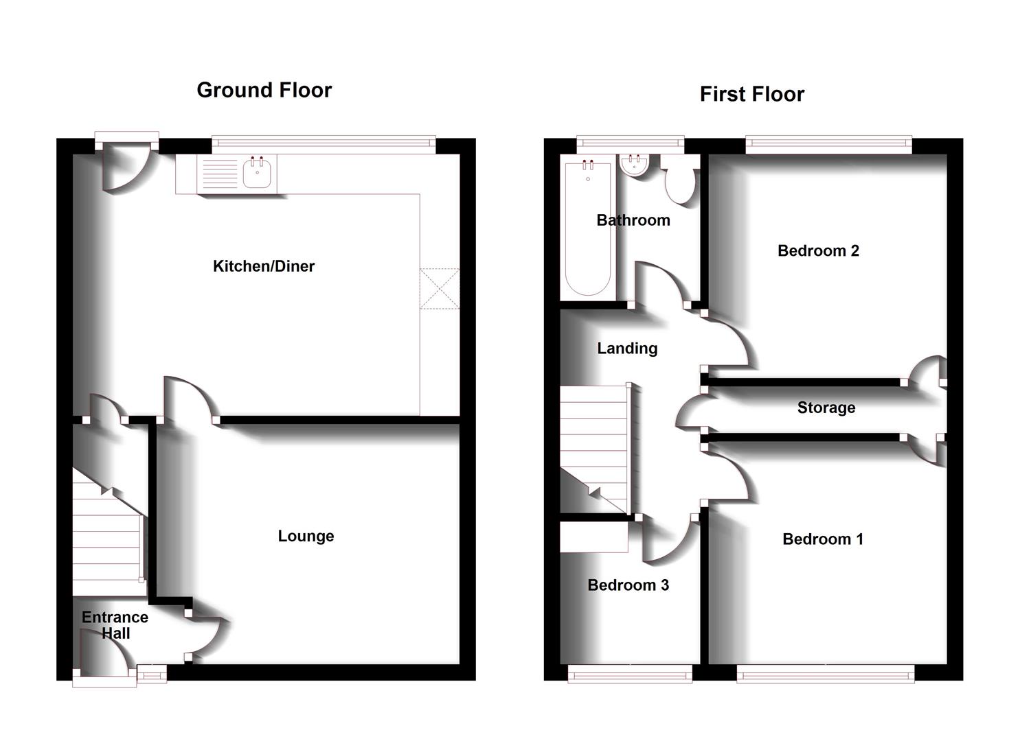 Floorplans For Rodney Close, Bilton, Rugby