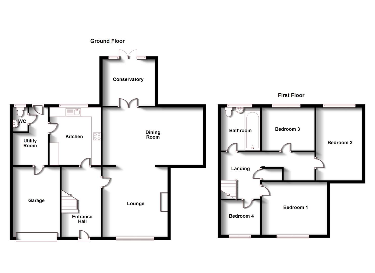 Floorplans For Whittle Close, Bilton, Rugby